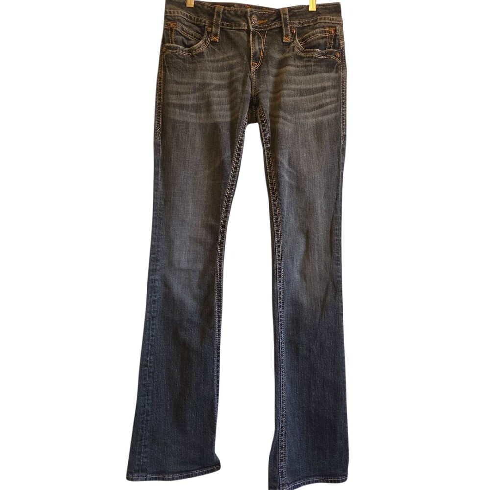 Rock Revival Size 29 Dark Wash Denim Jeans with Rhinestone Embellished Pockets